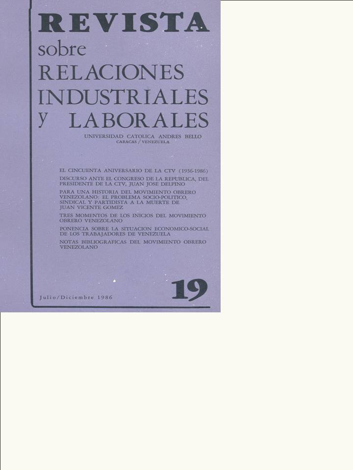                     Ver Núm. 19 (1986): Revista sobre Relaciones Industriales y Laborales
                